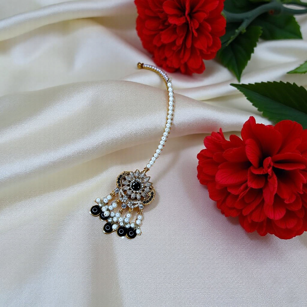 Black Luxe Pearl Choker Set with Tikka - 10006